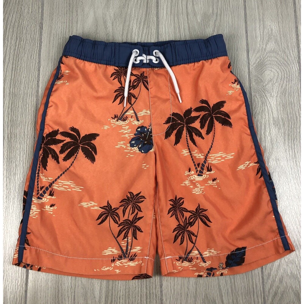 Gap Kids Boys Size Medium/8 Orange Blue Hawaiian Palm Tree Tropical Swim Trunks